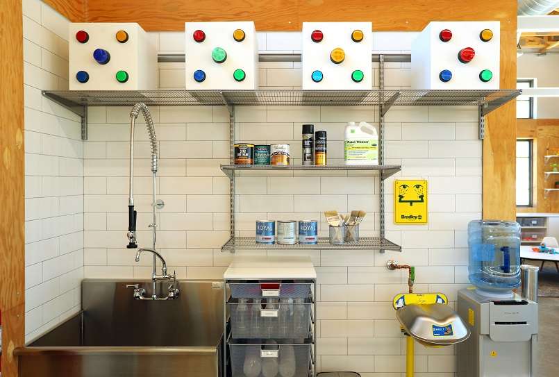 Elfa Shelving and Elfa File Cart organize supplies in the sink and refreshment area.