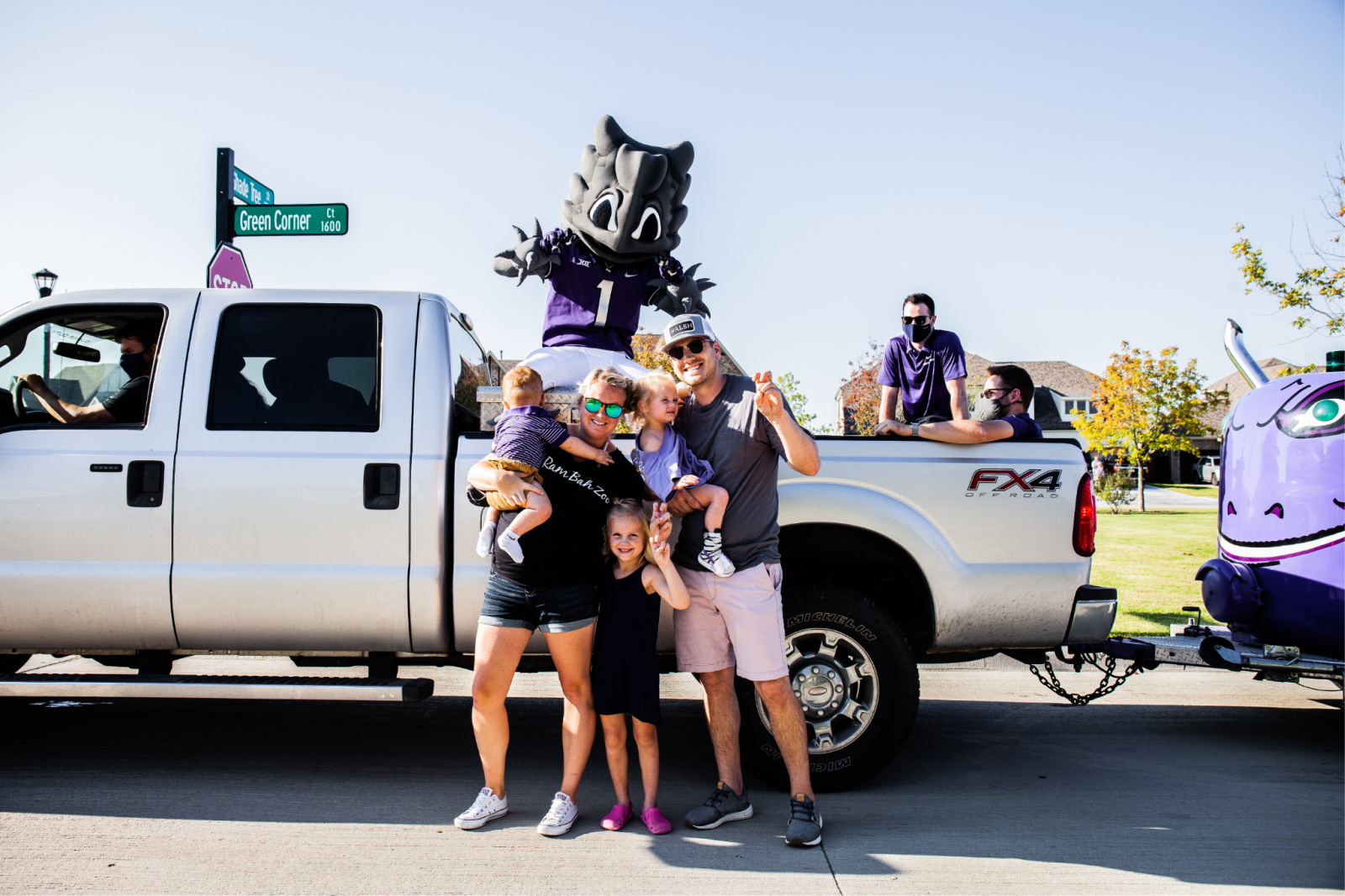 TCU Mascot Visits Walsh with SuperFrog Drive-By