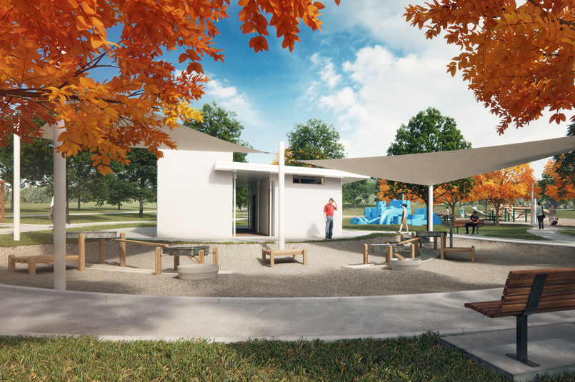 The water feature at Theater Park