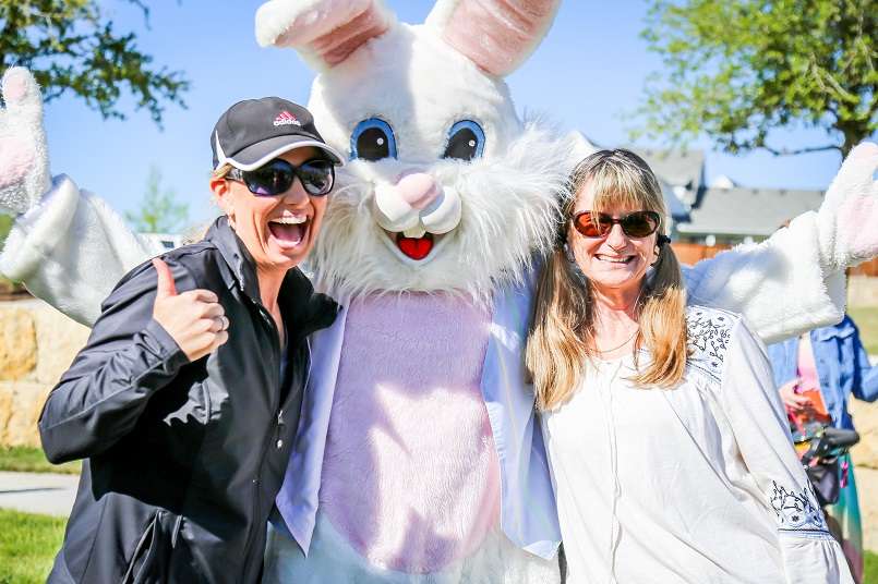 Two women with the Easter bunny